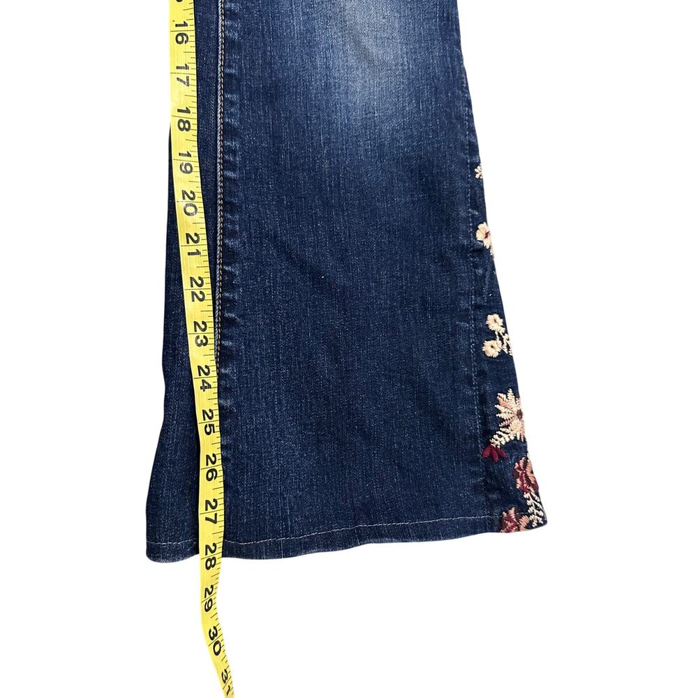 Driftwood Farrah Floral Embroidered Flare Jeans Dark Wash Boho 70s Retro Size 26 - Picture 9 of 11